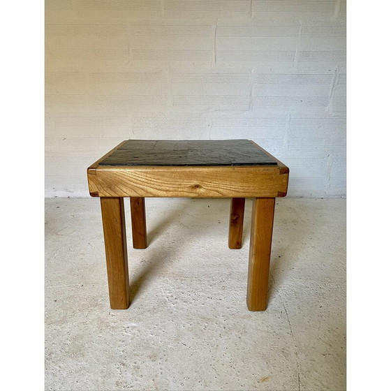 Image 1 of Table basse vintage en orme et ardoise par Maison Regain, 1970