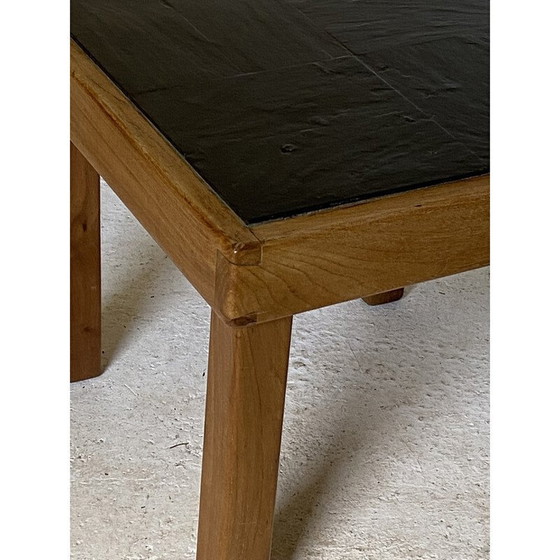 Image 1 of Table basse vintage en orme et ardoise par Maison Regain, 1970