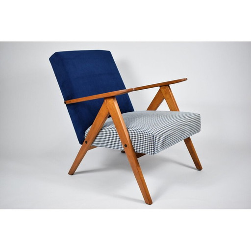 Fauteuil scandinave vintage B-310 VAR en velours bleu années 1960