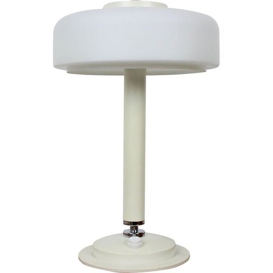 Image 1 of Lampe de table vintage en verre de lait et métal laqué par Napako, Tchécoslovaquie 1960