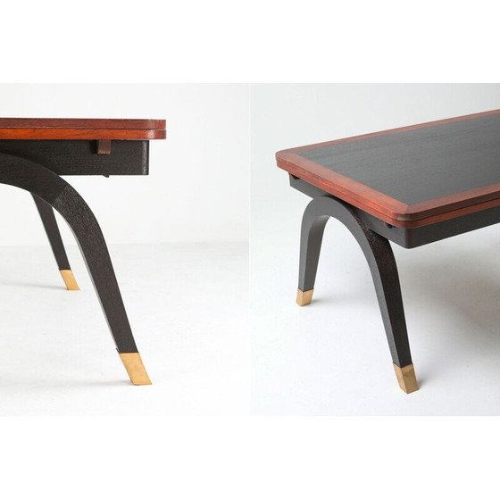 Image 1 of Table de salle à manger extensible vintage en acajou et laiton, 1970