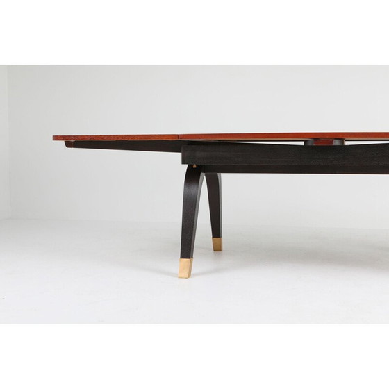 Image 1 of Table de salle à manger extensible vintage en acajou et laiton, 1970