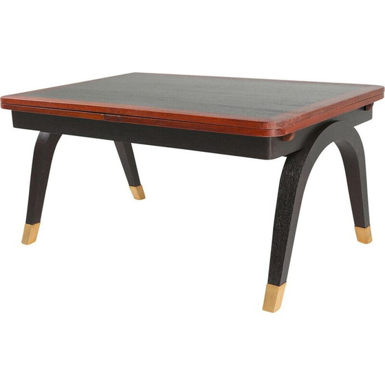 Image 1 of Table de salle à manger extensible vintage en acajou et laiton, 1970