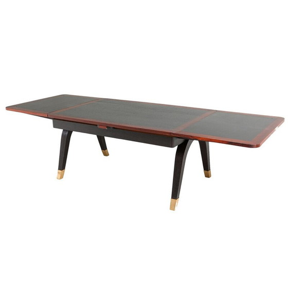 Image 1 of Table de salle à manger extensible vintage en acajou et laiton, 1970