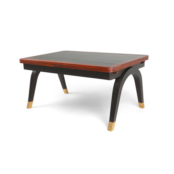 Image 1 of Table de salle à manger extensible vintage en acajou et laiton, 1970