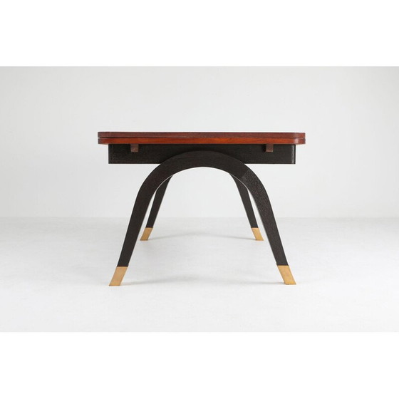 Image 1 of Table de salle à manger extensible vintage en acajou et laiton, 1970