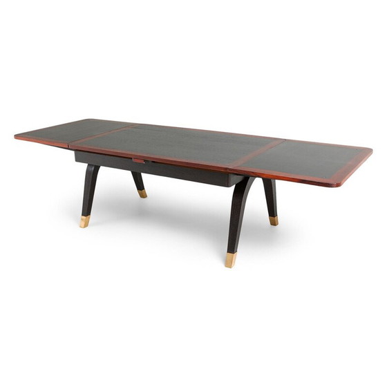Image 1 of Table de salle à manger extensible vintage en acajou et laiton, 1970