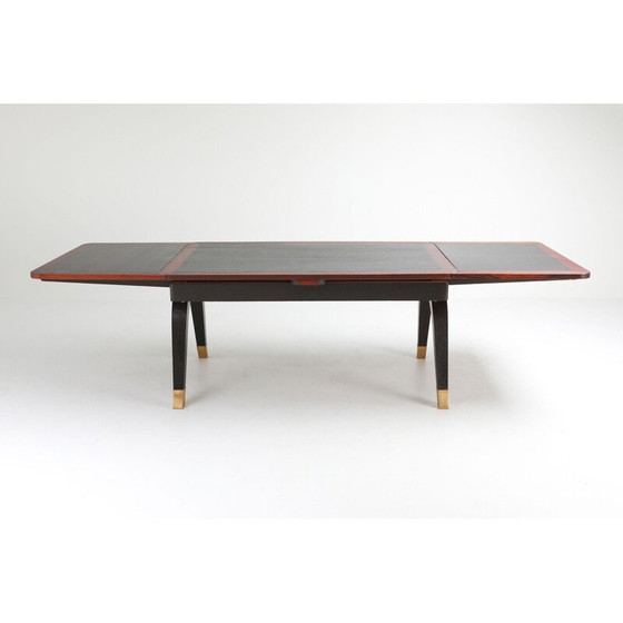 Image 1 of Table de salle à manger extensible vintage en acajou et laiton, 1970