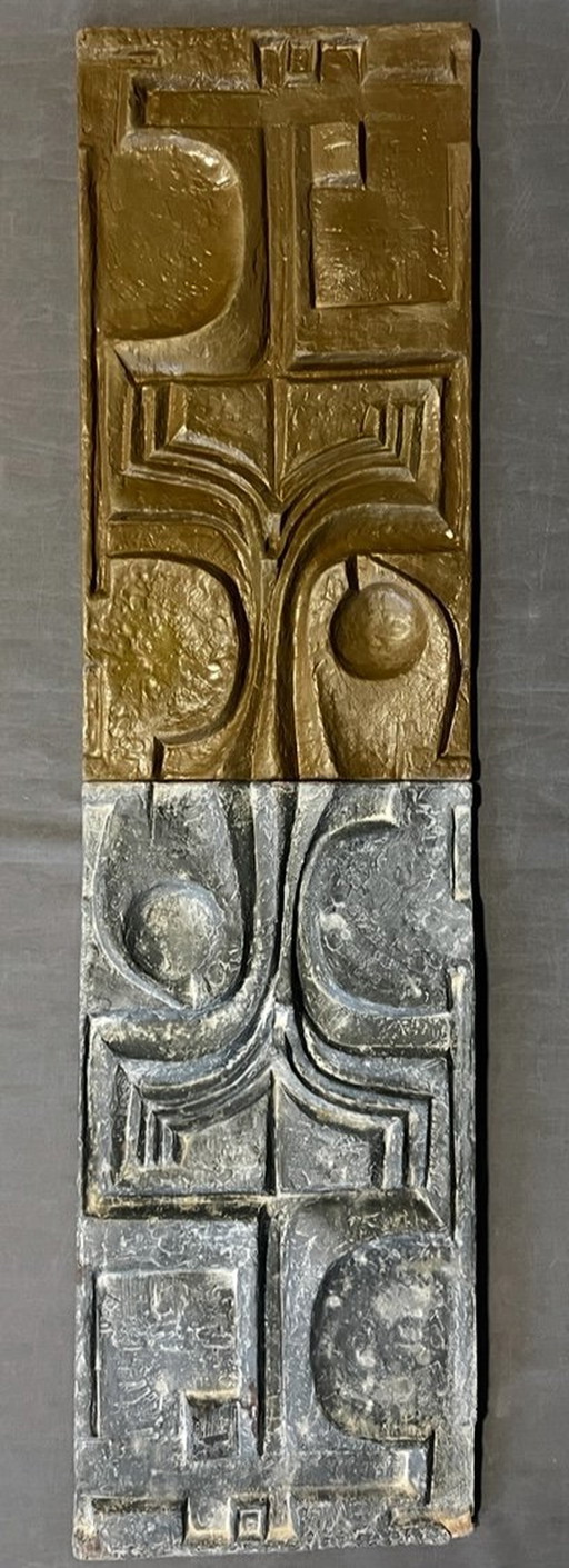 2 X Sculptures en relief en fibre de verre, 1960S. Abstraction à accrocher au mur,