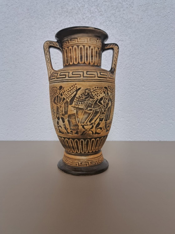 Image 1 of Vintage Bay Keramik West German Greek Theme Textured Studio Pottery Vase