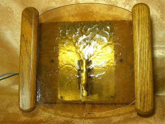 Image 1 of Appliques Fischer, Mid Century Modern, Art Deco, Laiton, Bois, Verre, Hyper Vintage, Très rare