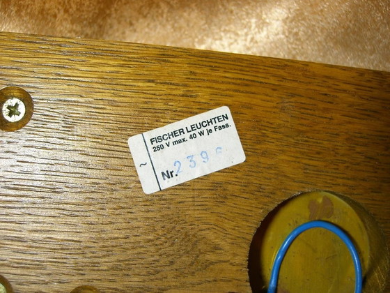 Image 1 of Appliques Fischer, Mid Century Modern, Art Deco, Laiton, Bois, Verre, Hyper Vintage, Très rare