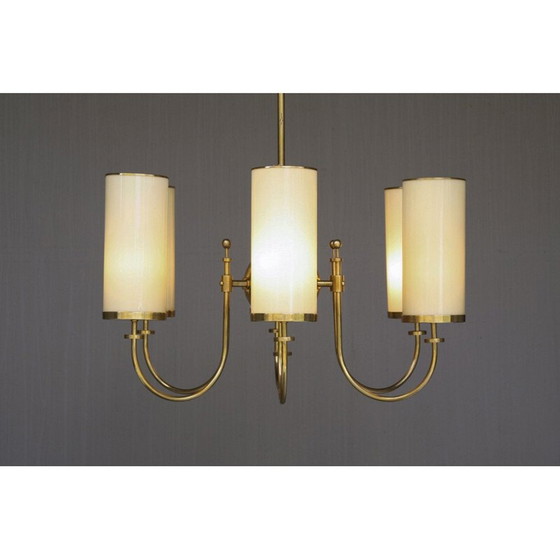 Image 1 of Lustre vintage en laiton et verre opale, Allemagne 1940s