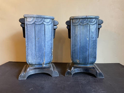 2 X Vases de Jardin Art Déco Fonte Française