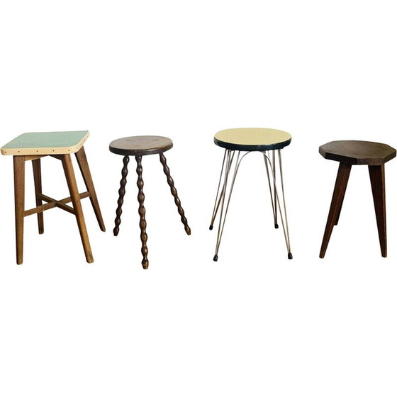 Image 1 of Ensemble de 4 tabourets vintage en bois et formica