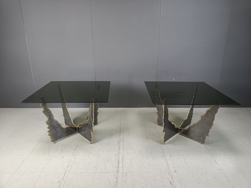 Paire de tables basses en acier brutalistes, années 1970