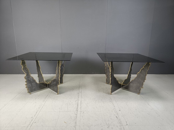 Paire de tables basses en acier brutalistes, années 1970 – Brass, rvs (photo 3 of 9)