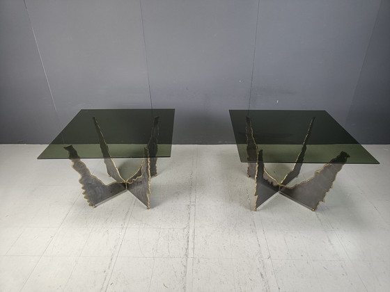 Paire de tables basses en acier brutalistes, années 1970 – Brass, rvs (photo 2 of 9)