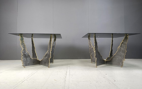 Paire de tables basses en acier brutalistes, années 1970 – Brass, rvs (photo 5 of 9)