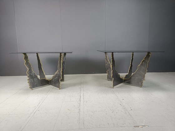 Paire de tables basses en acier brutalistes, années 1970 – Brass, rvs (photo 4 of 9)