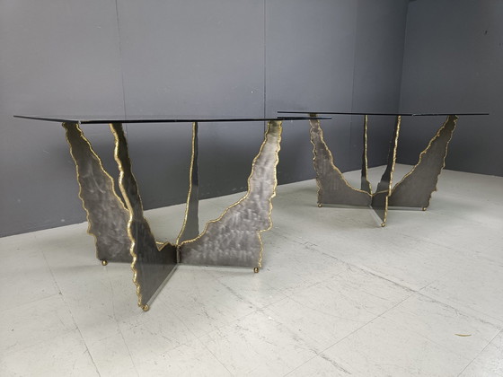 Paire de tables basses en acier brutalistes, années 1970 – Brass, rvs (photo 8 of 9)