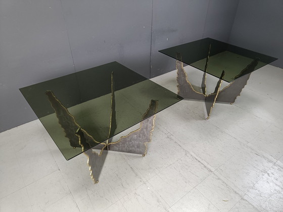 Paire de tables basses en acier brutalistes, années 1970 – Brass, rvs (photo 7 of 9)