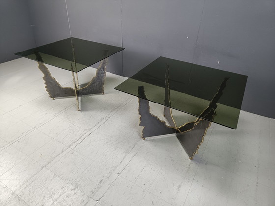 Paire de tables basses en acier brutalistes, années 1970 – Brass, rvs (photo 6 of 9)