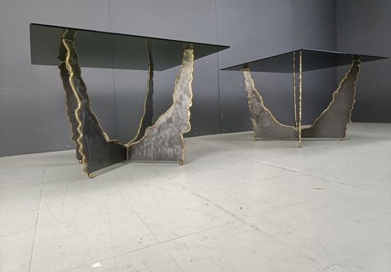 Paire de tables basses en acier brutalistes, années 1970 – Brass, rvs (photo 9 of 9)