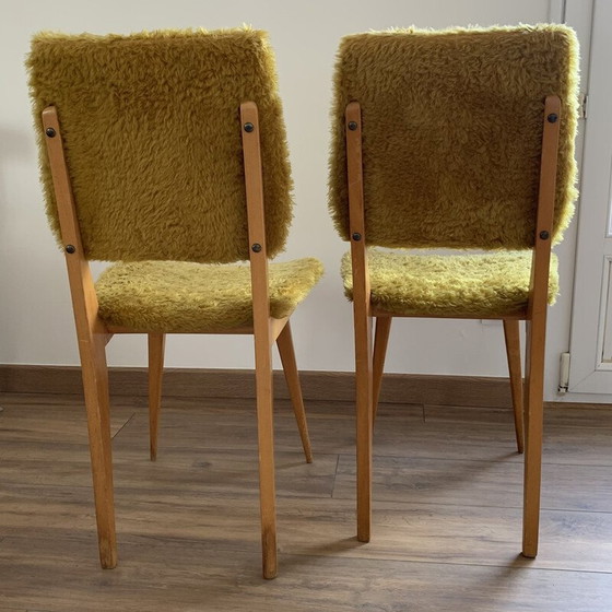 Image 1 of Paire de chaises vintage en mousseline jaune et bois