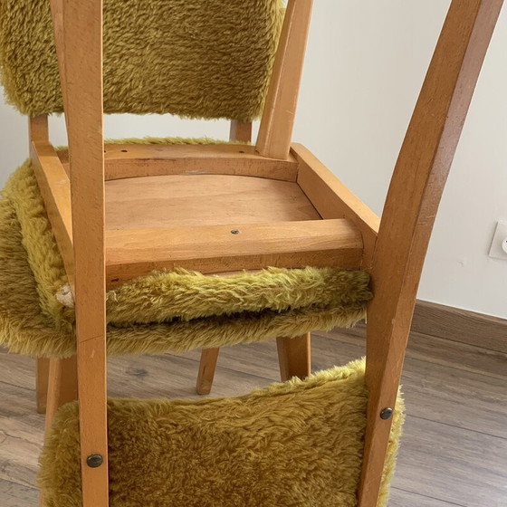 Image 1 of Paire de chaises vintage en mousseline jaune et bois