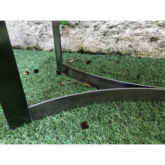 Image 1 of Table basse vintage en verre fumé et acier brossé par Legeard, 1970