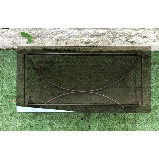 Image 1 of Table basse vintage en verre fumé et acier brossé par Legeard, 1970