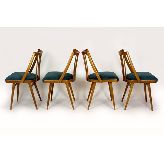 Image 1 of Ensemble de 4 chaises de salle à manger vintage en chêne pour Interier Praha, 1960
