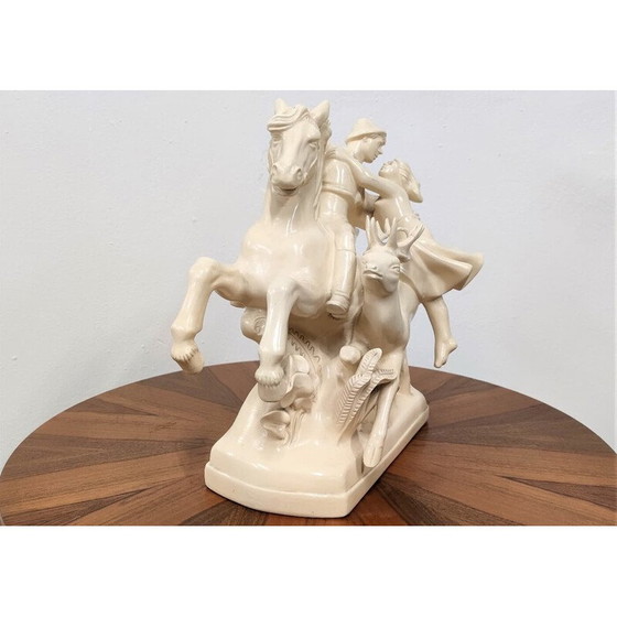 Image 1 of Statuette vintage en céramique représentant un cheval et des amoureux, Tchécoslovaquie
