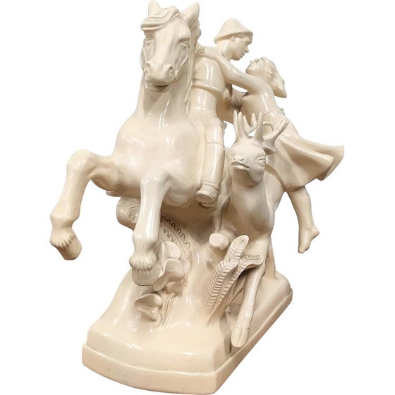 Image 1 of Statuette vintage en céramique représentant un cheval et des amoureux, Tchécoslovaquie
