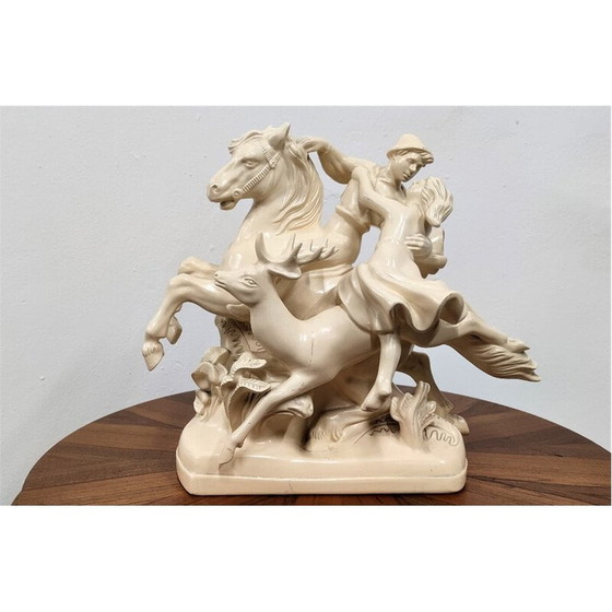 Image 1 of Statuette vintage en céramique représentant un cheval et des amoureux, Tchécoslovaquie