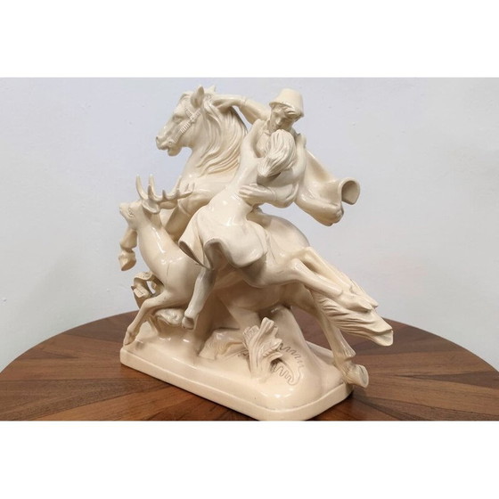 Image 1 of Statuette vintage en céramique représentant un cheval et des amoureux, Tchécoslovaquie