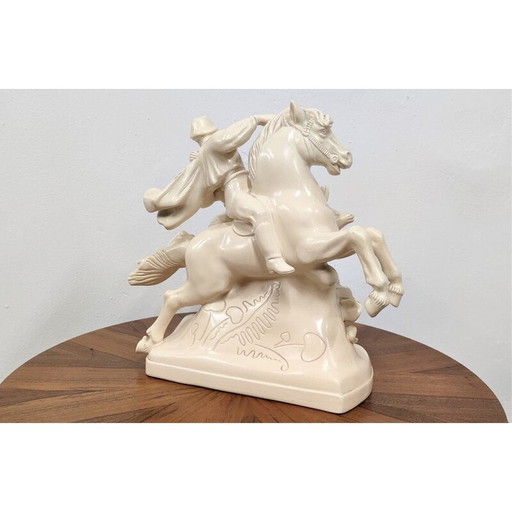 Statuette vintage en céramique représentant un cheval et des amoureux, Tchécoslovaquie