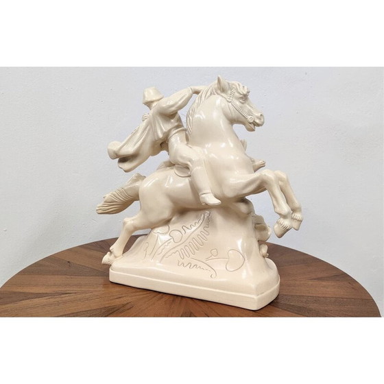 Image 1 of Statuette vintage en céramique représentant un cheval et des amoureux, Tchécoslovaquie