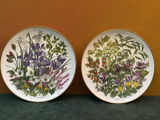 Image 1 of Franklin Mint Fleurs de l'année 12 assiettes