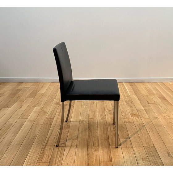 Image 1 of Chaise vintage Jason Litte 1700 en aluminium chromé et cuir noir pour Walter Knoll