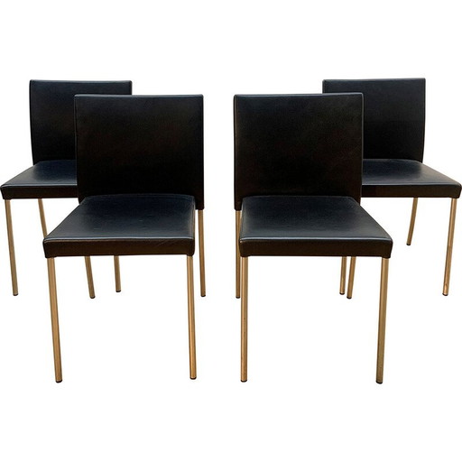 Chaise vintage Jason Litte 1700 en aluminium chromé et cuir noir pour Walter Knoll