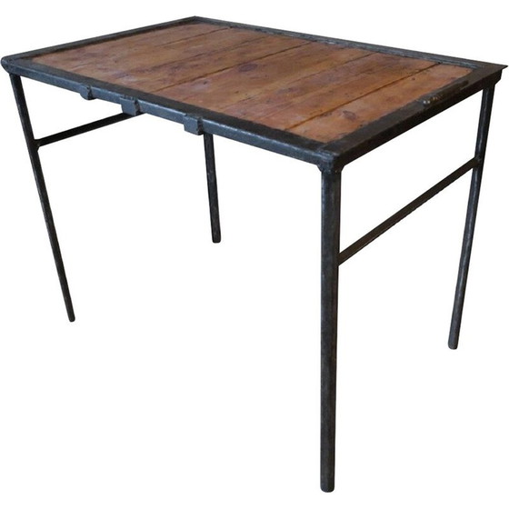 Image 1 of Table industrielle vintage en fer et bois, 1960