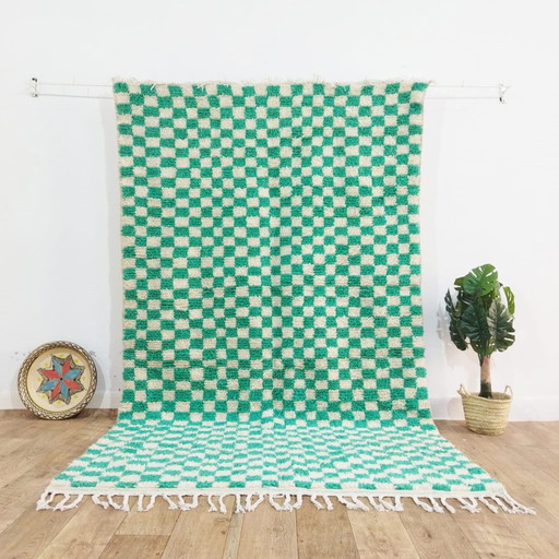 Tapis berbère en damier turquoise fait à la main