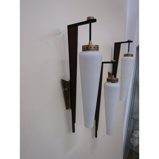 Ensemble de 3 lampes murales vintage en verre opale par Stilnovo