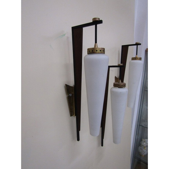 Image 1 of Ensemble de 3 lampes murales vintage en verre opale par Stilnovo