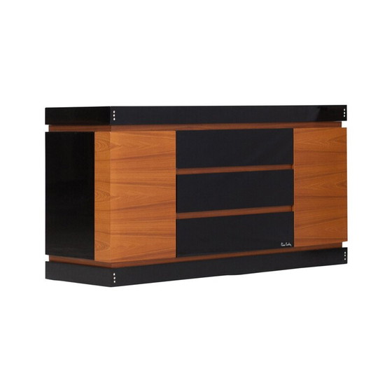 Image 1 of Meuble de rangement vintage en bois laqué noir et teck de Pierre Cardin, 1970