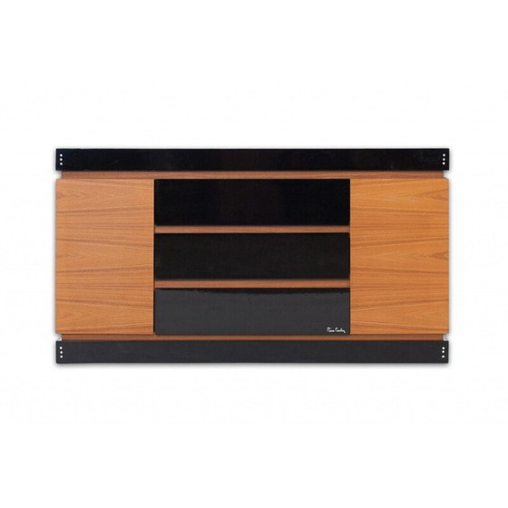Image 1 of Meuble de rangement vintage en bois laqué noir et teck de Pierre Cardin, 1970