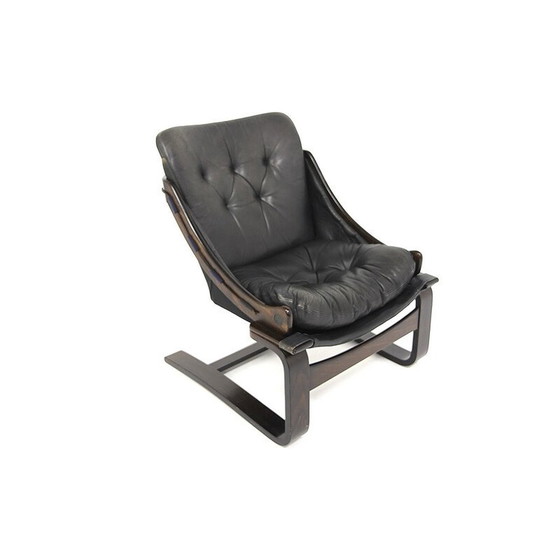 Image 1 of Fauteuil vintage en hêtre et cuir, Suède 1960