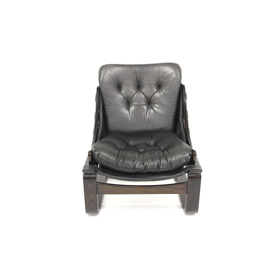 Image 1 of Fauteuil vintage en hêtre et cuir, Suède 1960